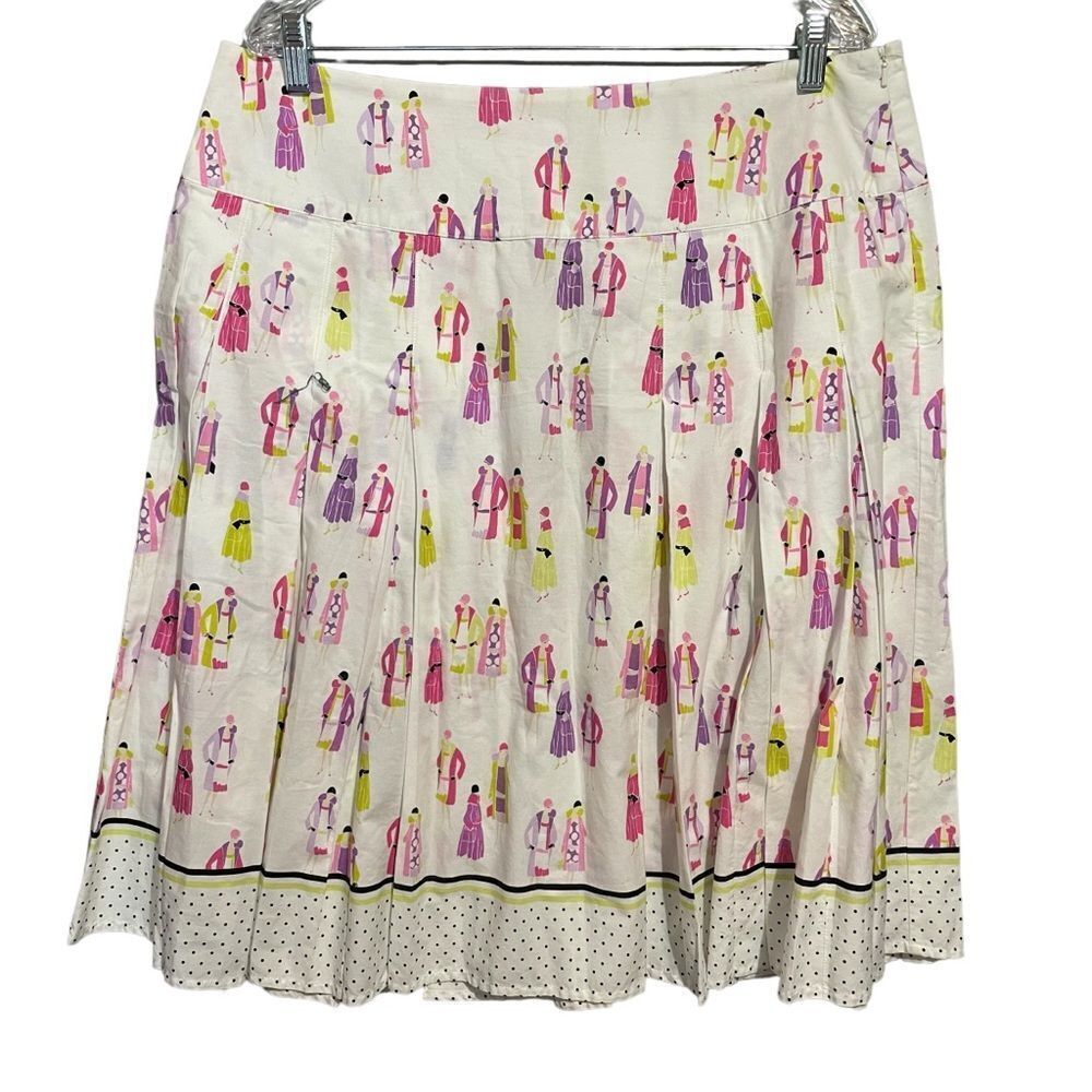 Liz Claiborne Skirt Women Sz 16 Pleated White all over Fashion Print 100% Cotton